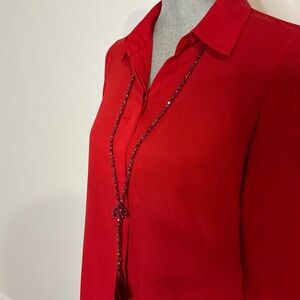 Red Button-Down Blouse – Tall Look – Size S (Tall Fit)
